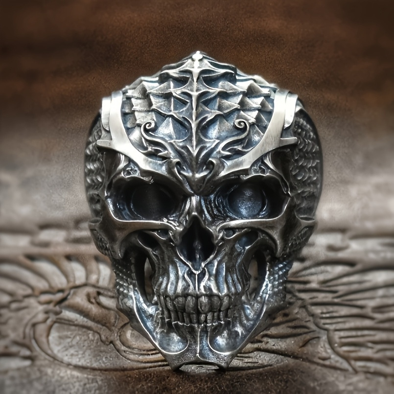 Mechanical Heavy Armor Skull Dragon Scale Texture Ring the Best Jewelry Gift for Halloween Celebrations