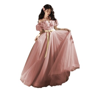 Pink Engagement Toast Evening Dress High-end Light Luxury Niche French Birthday Host Off-shoulder Student Art Test Performance