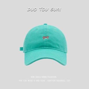 Lingqi new Korean style small bow embroidered peaked cap women's spring and summer sun-proof soft top face-looking small baseball cap