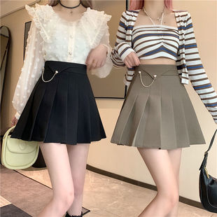 Autumn and Winter Thickened Suit Pleated Skirt 2025 New Korean Style Slimming Look Skirt with Chain Anti-Exposure A-Line Skirt
