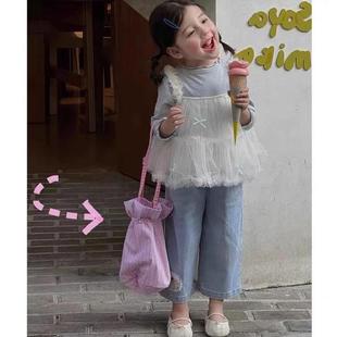 Girls' suit Spring and Autumn 2025 New Korean Style Girl's Western Style Sweet Sling Sling Skirt Base-Layer Shirt Jeans