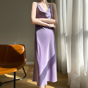 2023 Summer Acetate Satin Slip Dress Women's French Silk Dress Red Swing Collar Sexy Suit Inner Dress