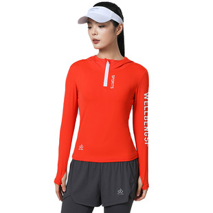 Hooded Sports T-shirt Half-zipper Long-sleeved Women's Moisture Absorption Ice-feeling Running Top Sunscreen Jacket Fitness Training Clothes for Women