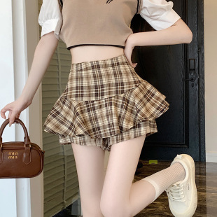 Real shot in stock 2024 plaid skirt women's spring and summer new pleated skirt hot girl slimming skirt
