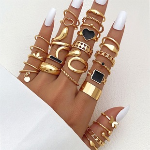 European and American Cross-border Butterfly Ring Open Multi-joint Ring Set 22-piece Love Ring Female Design Sense Niche