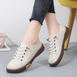 Brand Board Shoes Women's Shoes Four Seasons Genuine Leather White Shoes Women's Soft Sole Soft Surface Casual Leather Shoes Sports Flat Single Shoes