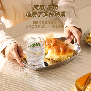 Retro Aesthetics SUS304 Rectangular Plate Dessert Breakfast Cake Plate Korean Style Barbecue Flat Bottom Plate Coffee Tray