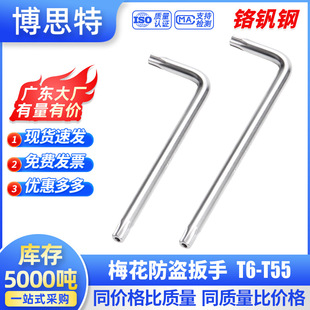 T6-T55 Medium Length Plum Blossom Wrench Chrome Vanadium Steel Cr-V Medium Hole Star-Shaped Plum Blossom Anti-Theft Wrench with Column
