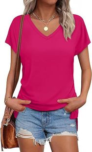 Amazon 2024 European and American Women's Cap SleeVe Vest Summer Cross-border V Neck Pure Color Casual Loose Short-sleeVed Slit Women