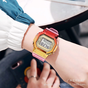 Colorful electronic watch gradient color dragon girl student Korean simple alarm waterproof chronograph luminous waterproof sports style