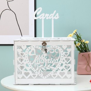 Simple Wooden Hollow Wooden Box Wedding Accompanying Gift Box Sign-in Box Wooden Wedding Card Storage Box