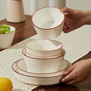 Jingdezhen Ceramic Bowl Household Bowl Soup Bowl Ceramic Tableware suit High-value Rice Bowl and Plate Combination Simple