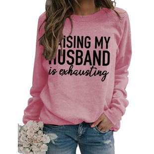 Amazon пуловер с круглым вырезом Топ с длинным рукавом RISING MY HUSBAND свободный свитер с принтом Внешняя торговля