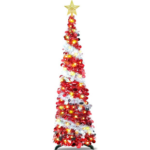 Factory Hot Sale Creative Christmas Two Color Woolen Strip Christmas Tree Retractable Folding Christmas Decorative Tree Jewelry Tree