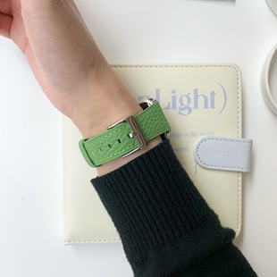 Подходит для часов Apple поколения 789, однотонный ремешок с рисунком личи, iwatch SE, кожаный браслет