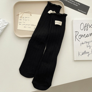 Auricularia Llace Socks Children's Mid-length Socks Autumn and Winter New Solid Color Cloth Label Stack Socks Japanese Style Jk Lolita Stockings