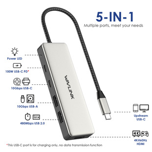 WavlinK USB3.1 10Gbps Hub 4-port Hub Hub 4K@60Hz Single Display 85w Charging