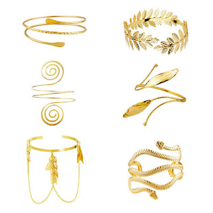 Amazon popular European and American personalized metal six-piece arm ring winding snake arm ring leaf note arm ring suit