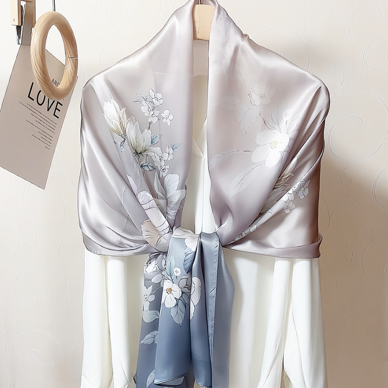 2025 Autumn and Winter New Mulberry Silk Scarf Long Chinese Style Printed Silk Scarf Mom Gift Cross-Border Wholesale