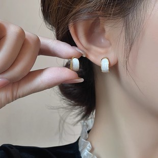 Vintage Oil Dropping Circle Ear Buckle Earrings Women's Niche Design Light Luxury High-end Elegant Elegant Earrings Small and Simple Earrings