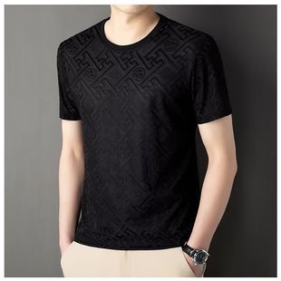 Source manufacturers 2025 new short sleeve ice silk T-shirt summer 3D jacquard men's quick-drying breathable jacket men