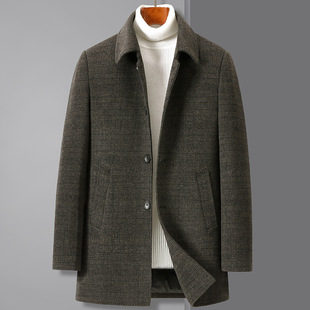 Middle-aged and elderly men's woolen coat thickened autumn and winter woolen trench coat down liner dad winter coat Amazon