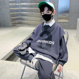 Boys' Autumn Suit 2023 New Arrival CUHK Children's Suit Spring and Autumn Handsome Cyber Celebrity Korean Style Street-Fried Trendy Three-Piece Suit