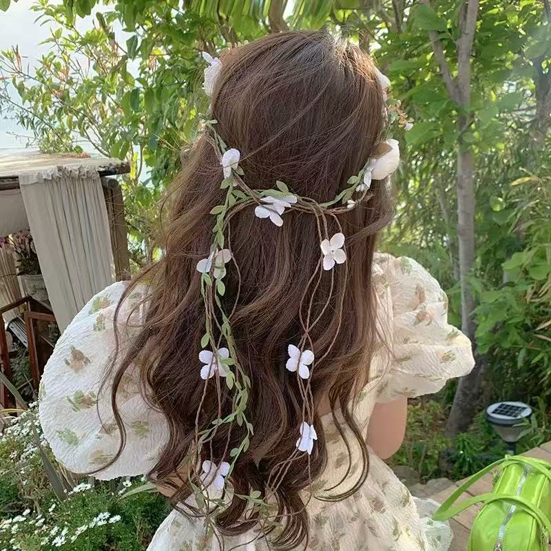 2025 New Floral Headband Mori Girl Flower Branch Tassel Headband Mori Style Headband Fresh Hair Accessory Bow
