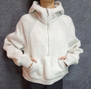 LU same scuba short loose slimming hooded autumn and winter fleece-lined sweater half zipper sports long sleeve yoga clothes