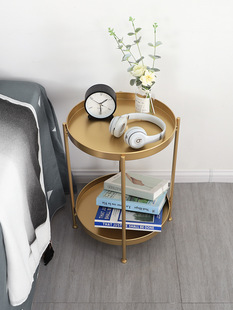 European-style Household Side Table with Wheels Movable Small Coffee Table Light Luxury Sofa Iron Double Corner Table Creative Small Round Table