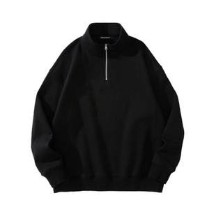 2024 Autumn and Winter New Men's Solid Color Loose Vertical Collar Zipper Pullover Sweat Korean Style Youth Casual Sports Top