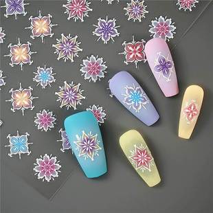 2024 New Ins Spring Princess French 5D Embossed Nail Art Sticker Japanese Vintage Blunt White Nails