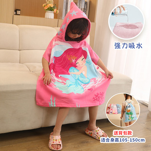 Baby's Hooded Bath Towel Cartoon Hooded Baby Bathrobe Beach Children's Cloak Large Absorbent Children's Bath Towel Cape