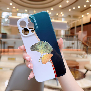 Простой темно-зеленый гинкго билоба чехол 15 жесткий чехол для iPhone14pro чехол 13 яблочный чехол летом