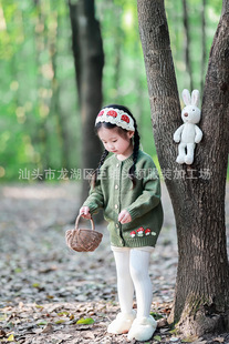 Nordic ins style New 2023 autumn and winter girls' handmade embroidered small mushroom flower knitted cardigan