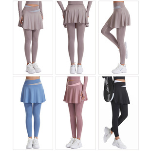 Fashion stitching yoga skirt women's autumn and winter anti-exposure pleated sports skirt fake two-piece quick-drying hip-lifting tennis skirt