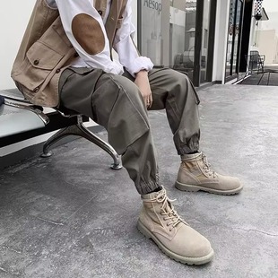 Spring and Autumn New Men's Korean Style Large Pocket Workwear Ankle Pants Men's Simple Loose Trendy Retro Casual Pants