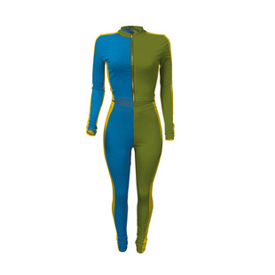 M7370 cross-border European and American women's fashion casual three-color stitching slim-fit long-sleeved trousers for women suit