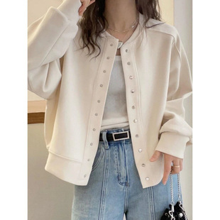 Solid Color Loose Short Sweater Baseball Suit Coat Women's 2025 Autumn Casual Small Jacket Top Trendy Cardigan