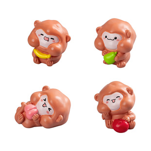 Cute eating fruit monkey micro landscape creative doll blind box resin crafts decoration accessories car small ornaments