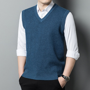 Dad thickened warm V-neck sleeveless sweater waistcoat middle-aged men's vest vest middle-aged and elderly bottoming sweater