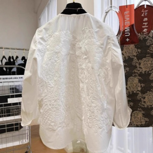 Advanced Sense Unique Heavy Industry Embroidery New Chinese Style Light Guofeng Round Neck Long Sleeve Shirt Women's Spring and Autumn Super Nice Top Trendy