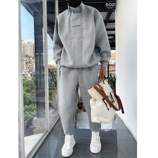 Autumn Men's Youth 2024 Casual Sweatshirt suit Men's Loose Half-open Double Zipper Sportswear fleece-lined
