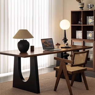 Solid Wood Desk Walnut Color Living Room Large Long Dining Table Worktable Large Board Dining Desk Integrated Meeting Office Table