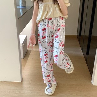 Spring and Summer Cartoon Cat Pajama Pants Women's Loose Korean Style Home Casual Girlfriend Outfit Outer-Wearing Pajama Pants Walking Pants
