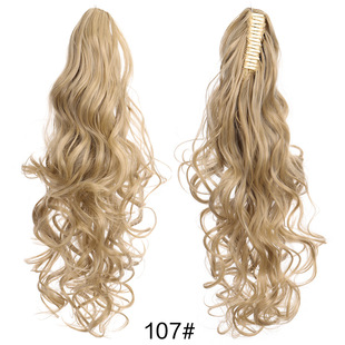 Cross-border wig ponytail women's long curly hair grip clip large wave pear flower roll natural fluffy simulation ponytail 24 inches