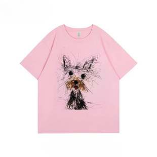100 Cotton T-shirt Short Sleeve Women's Summer Loose All-match Student Trendy Fashion Printed Round Neck Top Designer