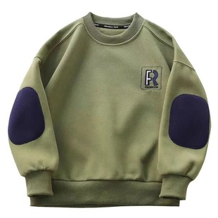 Boys' fleece-lined Sweater Autumn and Winter Children's Clothing 2024 New Children's Thickened Base Shirt Boys' Round Neck Warm Jacket