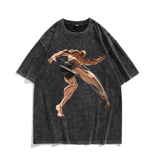 European and American Washed Old Vintage Short-sleeved T-shirt Anime Jack Fan Ma Jack Hanma American High Street Top