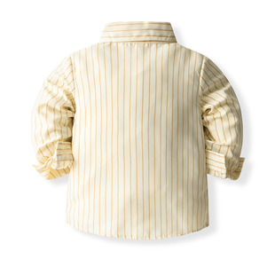 Children's autumn suit boys' striped long-sleeved shirt suspender pants two-piece gentleman dress